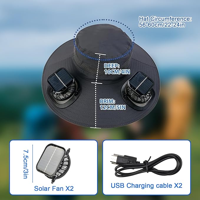 Solar Cooling Hat 2025 – 2 Fans, Adjustable Visor & Sweat-Absorbent, 30-Day Warranty