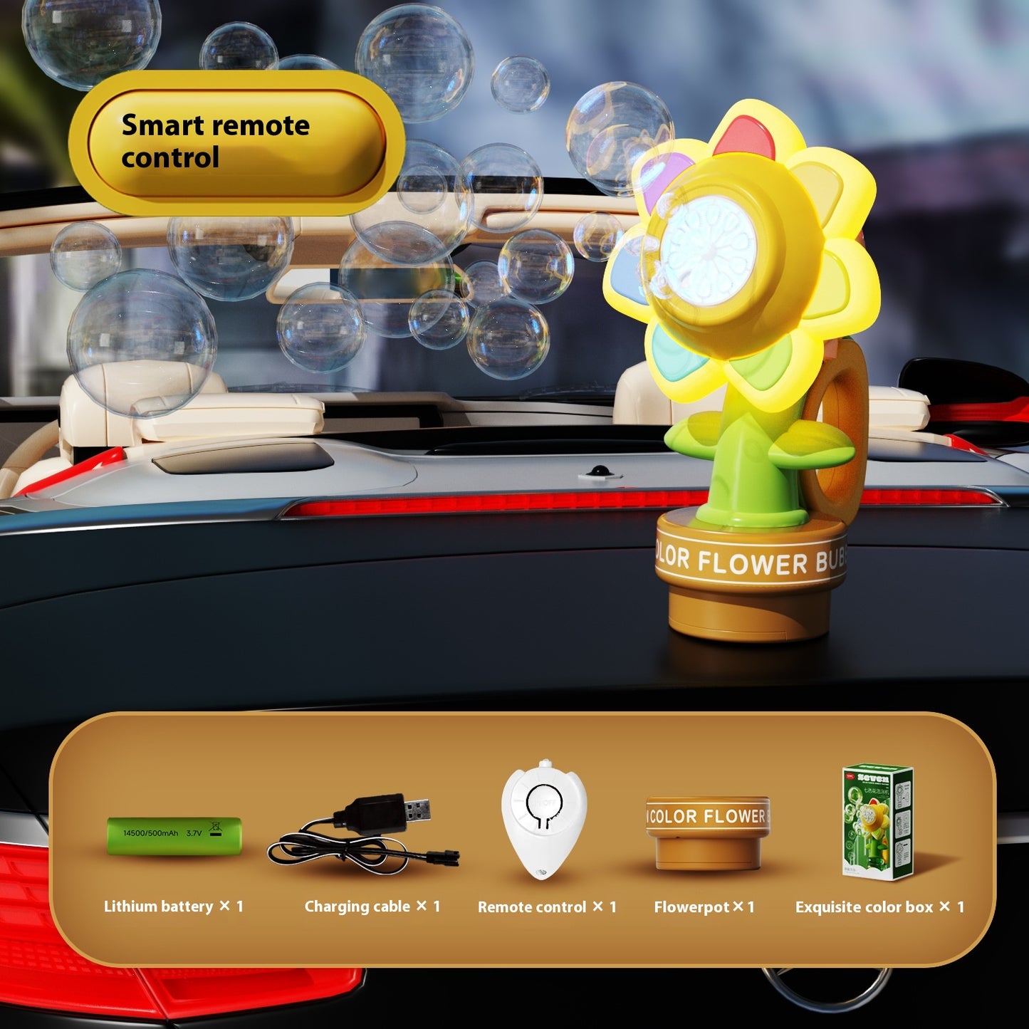Car Rear Sunflower Bubble Maker with Head Movement