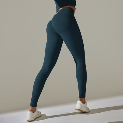 Seamless Ribbed High-Waist Peach Lift Yoga Leggings – Sculpting Fit