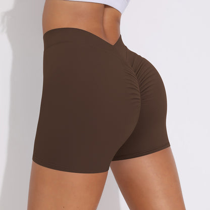 V-Waist Ruched Peach Lift Yoga Shorts for Women