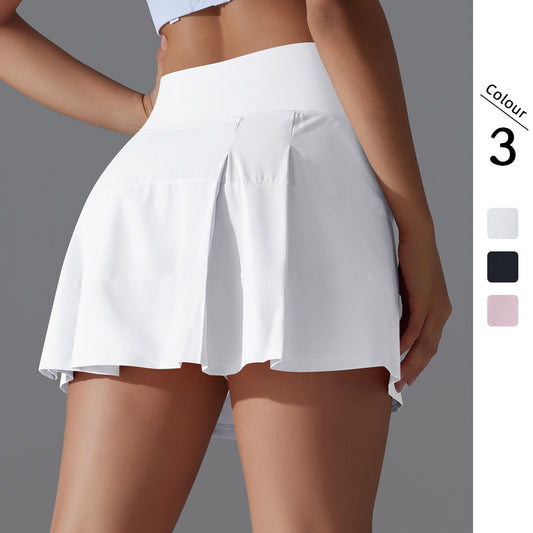 Double-Sided Nylon High-Waist Tennis Skort – 2-in-1 Fitness Shorts