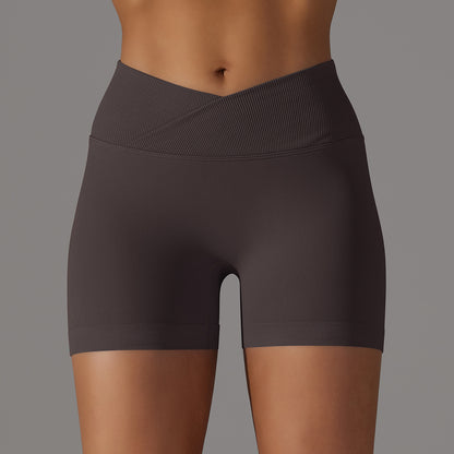 Seamless Breathable Cross-Waist Peach Lift Yoga Shorts