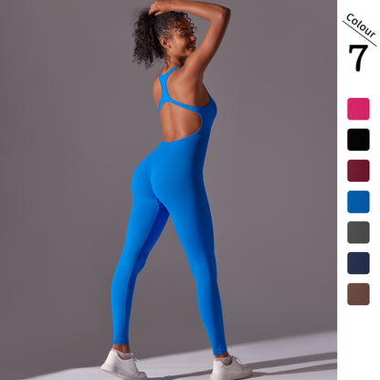 Fitted Solid Color Bodysuit – Breathable Backless Yoga Outfit