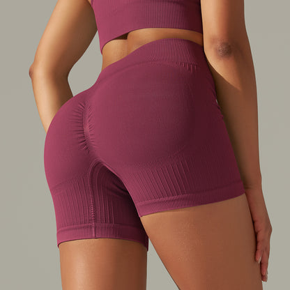 Seamless Ribbed High-Waist Peach Lift Yoga Shorts – 3-Inch Fit