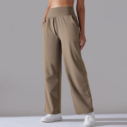 Brushed High-Waist Wide-Leg Yoga Pants – Relaxed Fit with Pockets