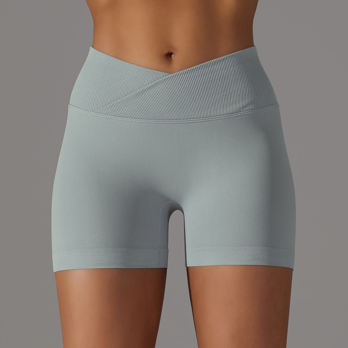 Seamless Breathable Cross-Waist Peach Lift Yoga Shorts