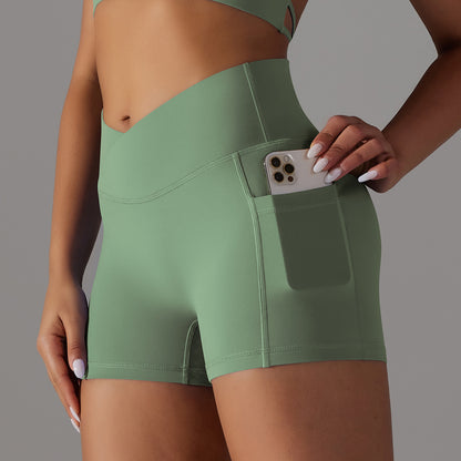 Double-Brushed Nylon V-Waist Pocket Yoga Shorts – 3-Inch Fit