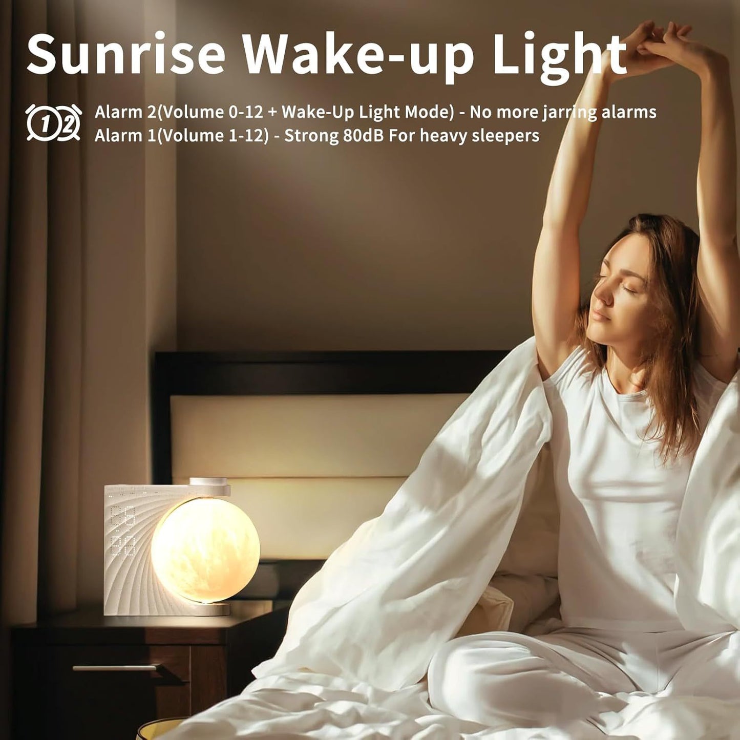 Lunar Glow 3-in-1 Sleep Aid – Mood Light + Smart Alarm + Music Playback via Bluetooth