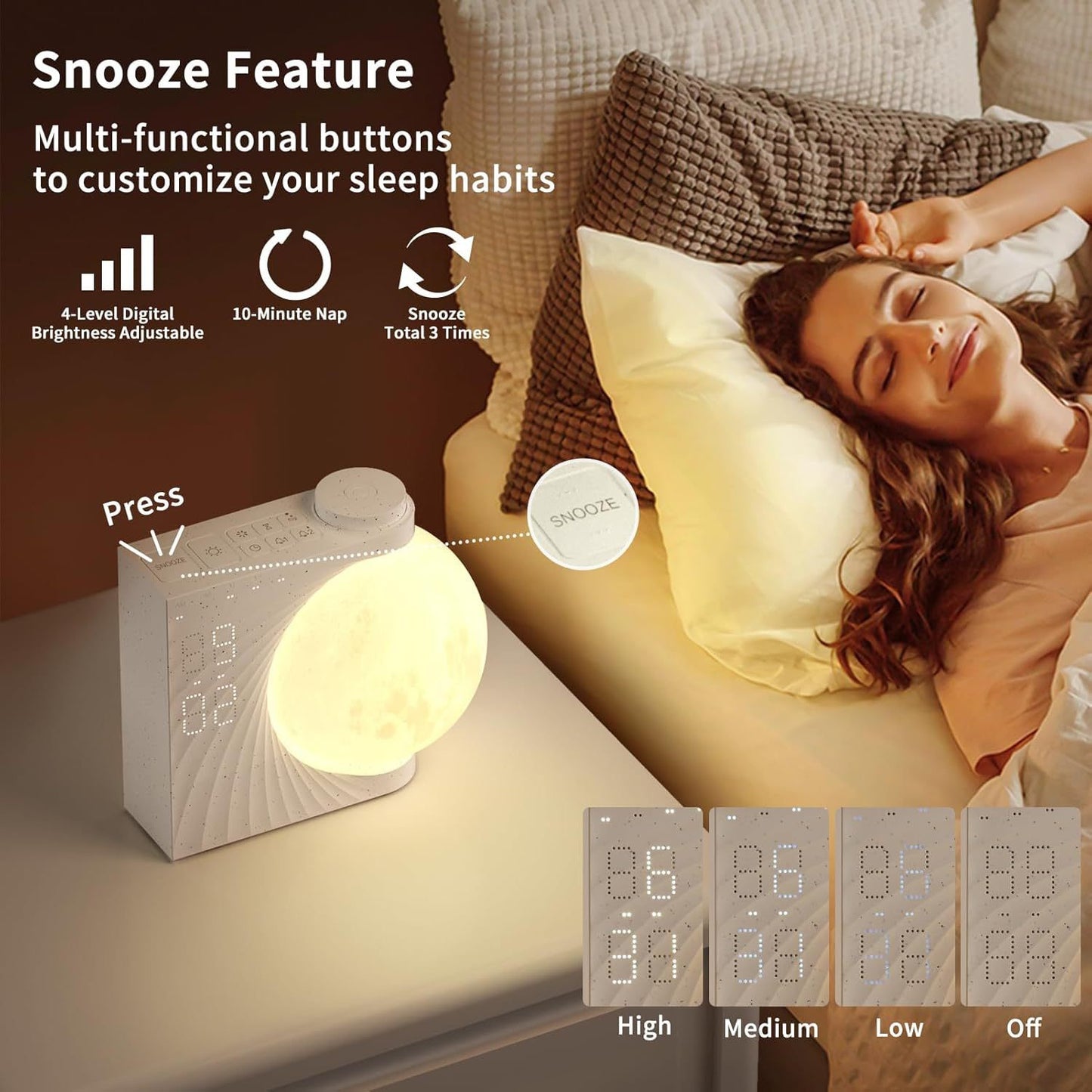 Lunar Glow 3-in-1 Sleep Aid – Mood Light + Smart Alarm + Music Playback via Bluetooth
