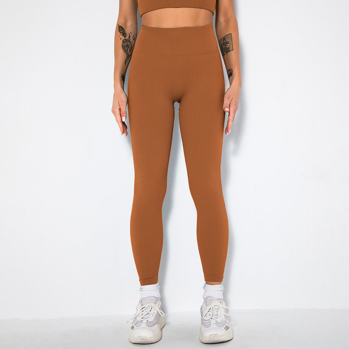 Seamless Ribbed High-Waist Peach Lift Yoga Leggings – High-Stretch Fit