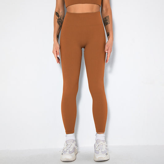 Seamless Ribbed High-Waist Peach Lift Yoga Leggings – High-Stretch Fit