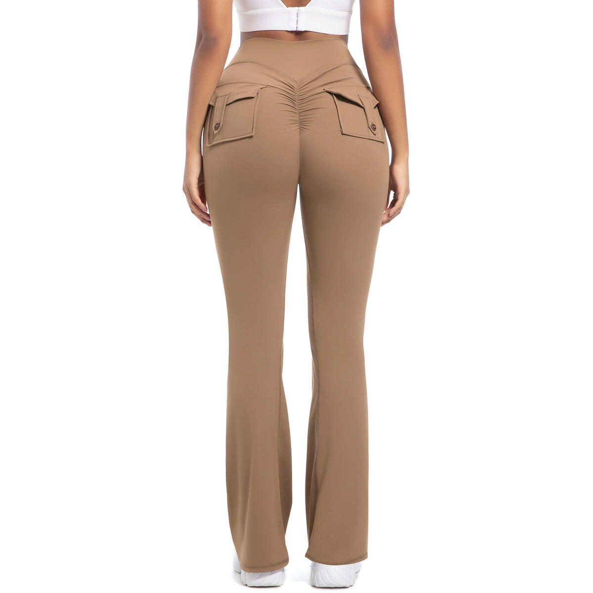 Buttoned High-Waist Peach Lift Flare Yoga Pants – Sculpting & Stylish