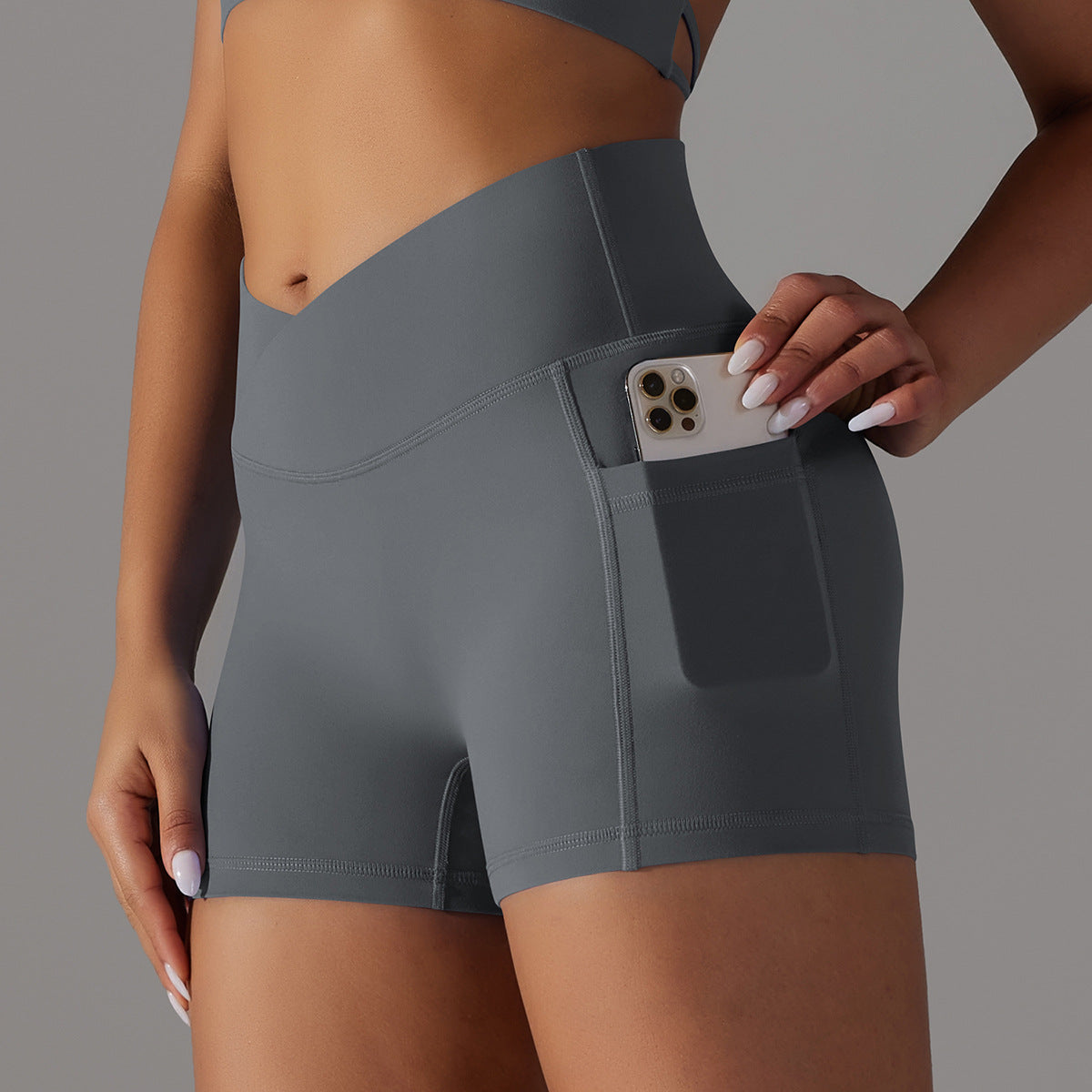 Double-Brushed Nylon V-Waist Pocket Yoga Shorts – 3-Inch Fit