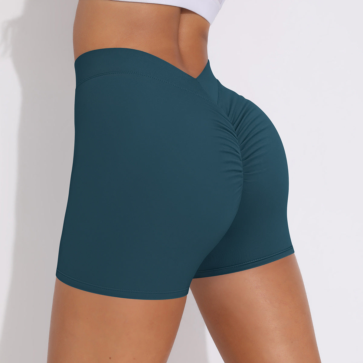 V-Waist Ruched Peach Lift Yoga Shorts for Women