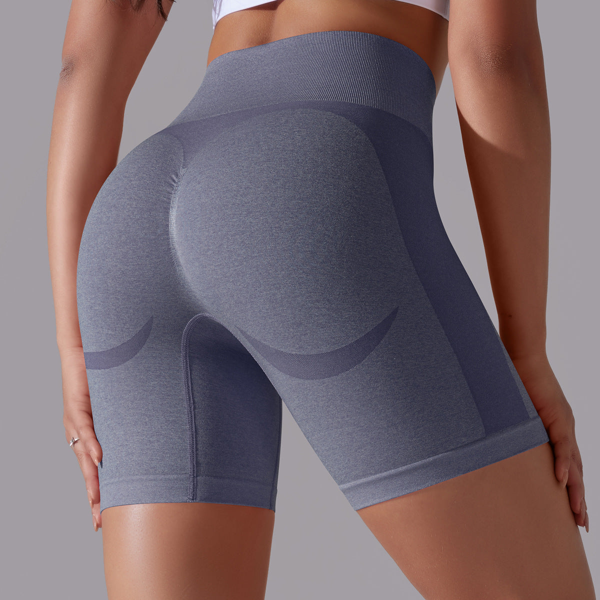 Seamless Knit High-Waist Moon Detail Peach Lift Yoga Shorts – 3-Inch Fit