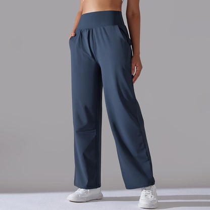 Brushed High-Waist Wide-Leg Yoga Pants – Relaxed Fit with Pockets