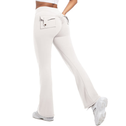 Buttoned High-Waist Peach Lift Flare Yoga Pants – Sculpting & Stylish