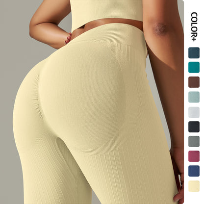 Seamless Ribbed High-Waist Peach Lift Yoga Leggings – Sculpting Fit