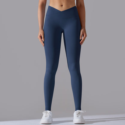 Seamless Knit Cross-Waist Peach Lift Yoga Leggings – 9/10 Length