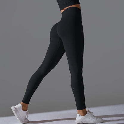 Seamless Solid High-Waist Peach Lift Fitness Leggings – Tight Fit