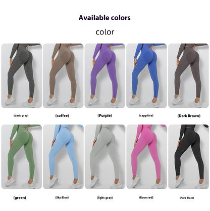 Seamless Ribbed V-Waist Peach Lift Yoga Leggings – High-Stretch Fit