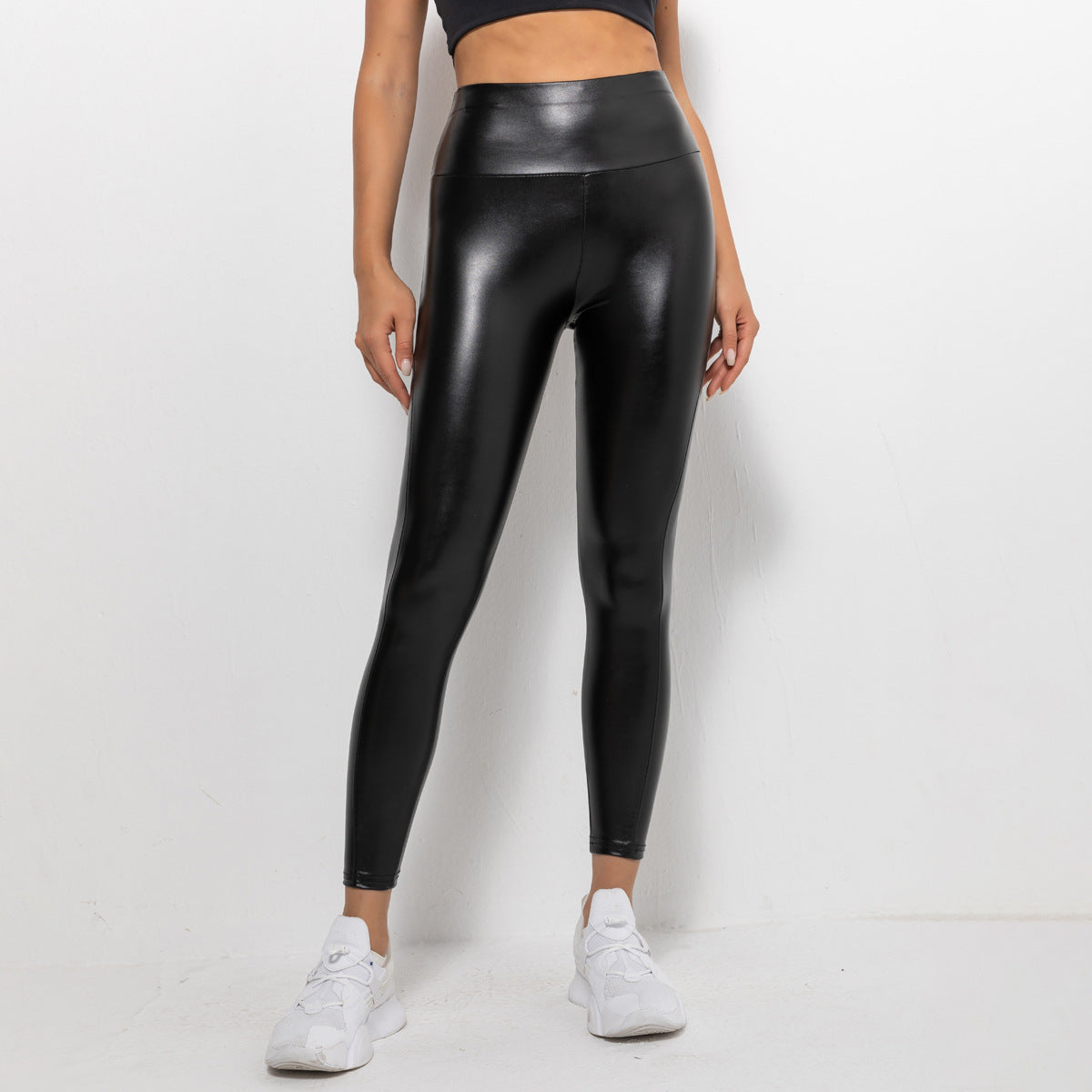 PU Leather High-Stretch Glossy Black Leggings – Tight Fit