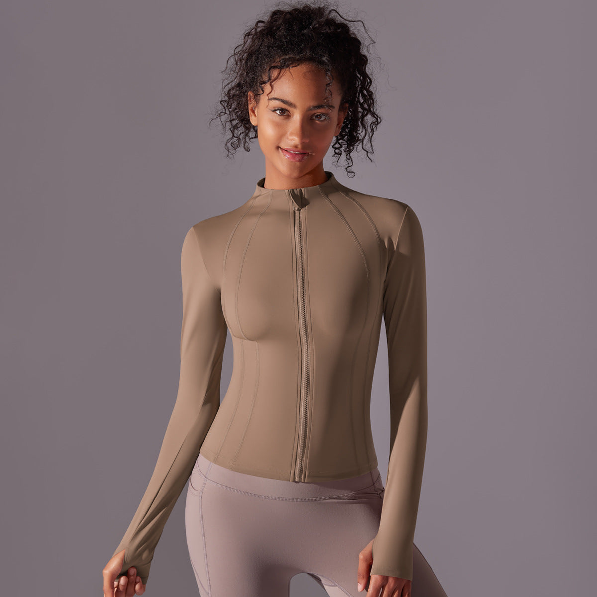 Fitted Zip-Up Long Sleeve Jacket – Soft Workout Top