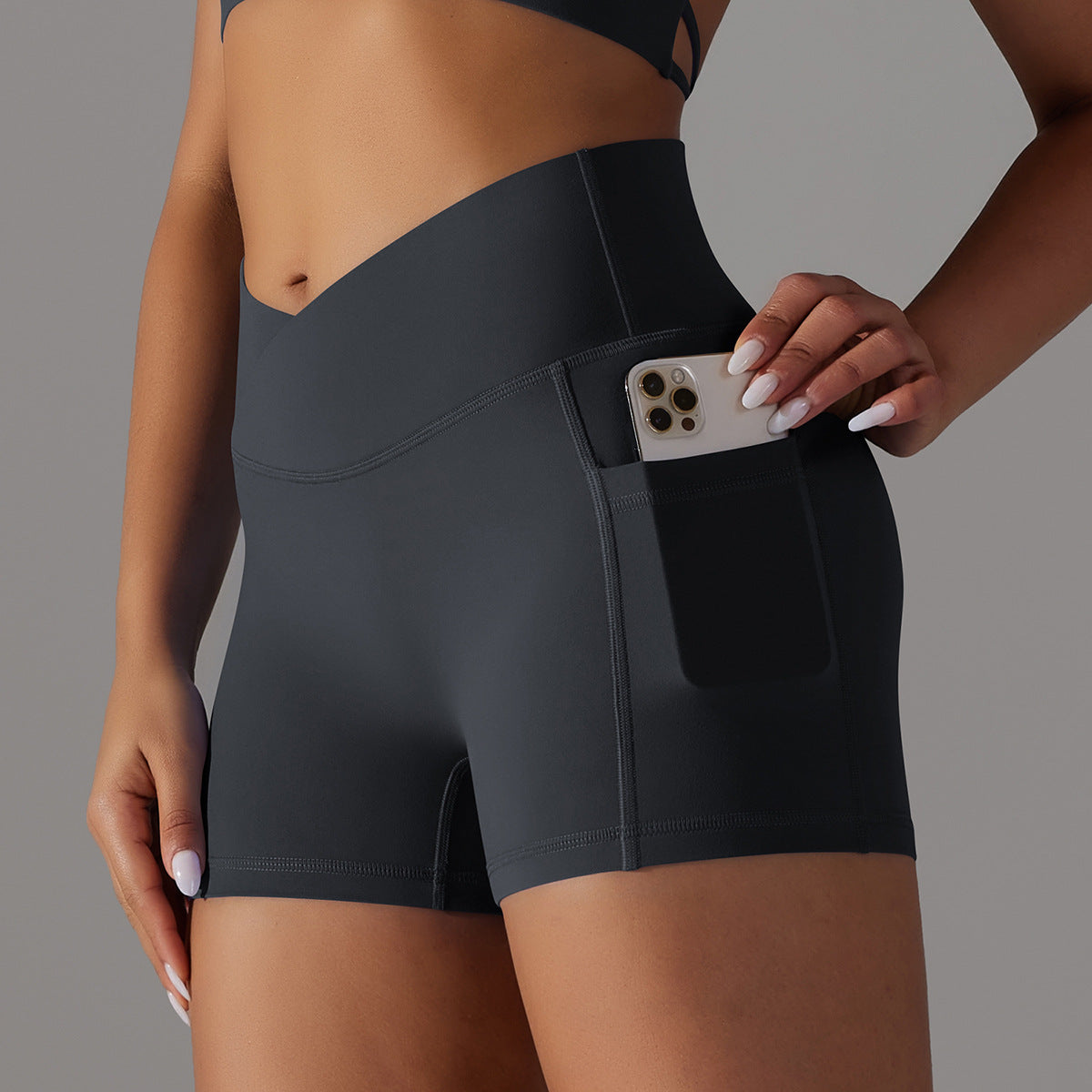 Double-Brushed Nylon V-Waist Pocket Yoga Shorts – 3-Inch Fit