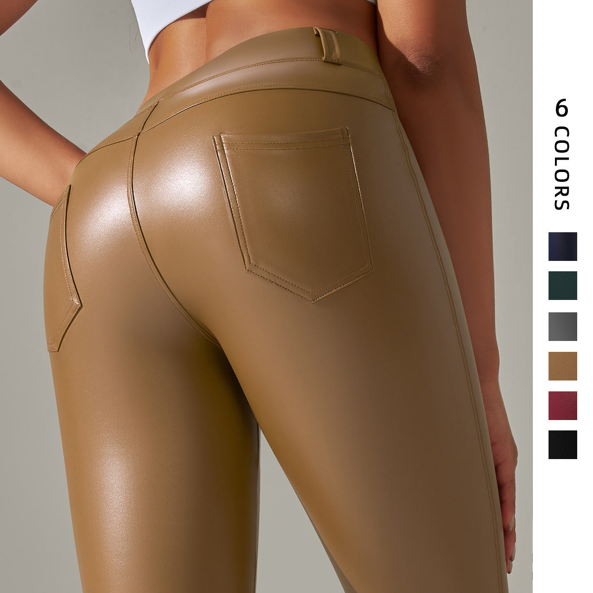 PU Leather High-Waist Tummy Control Yoga Leggings – Sculpting Fit