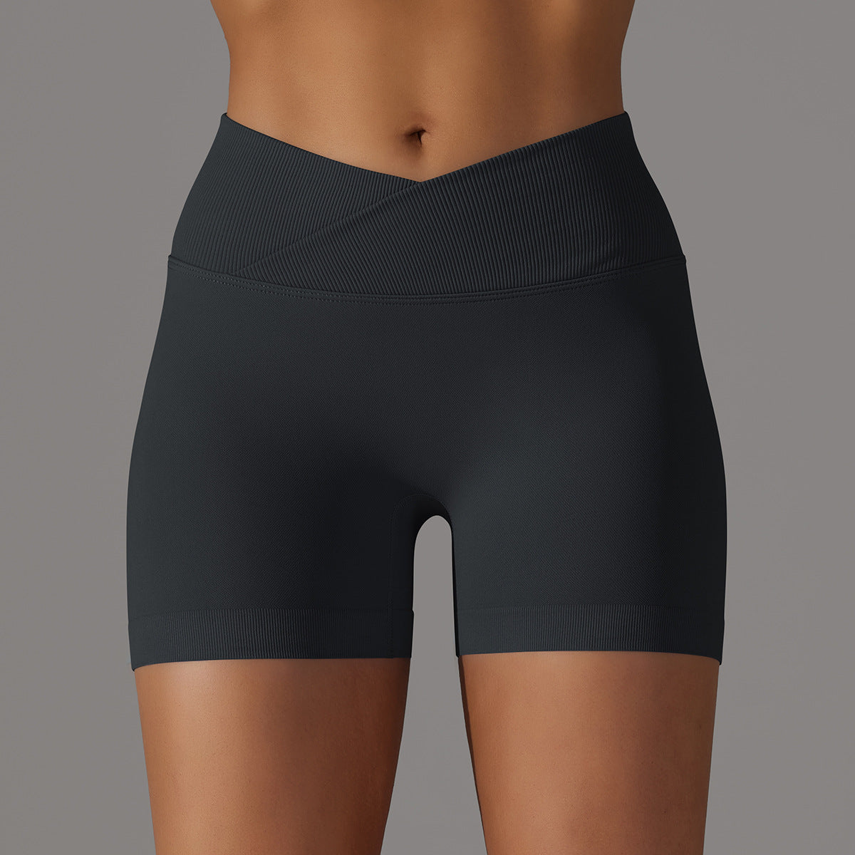 Seamless Breathable Cross-Waist Peach Lift Yoga Shorts