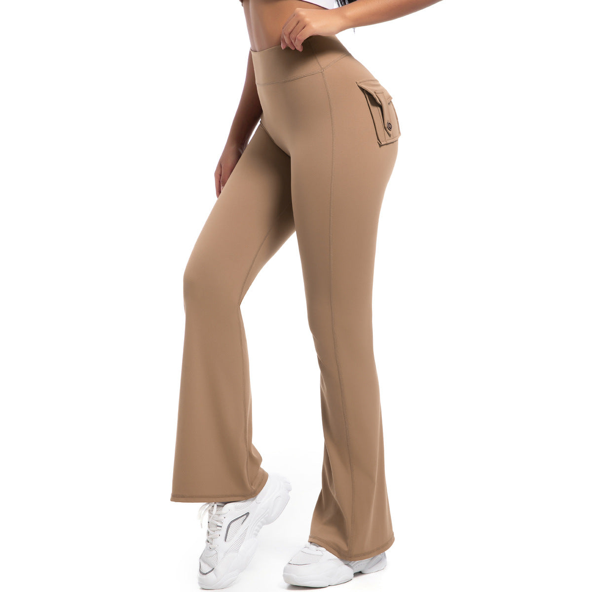 Buttoned High-Waist Peach Lift Flare Yoga Pants – Sculpting & Stylish