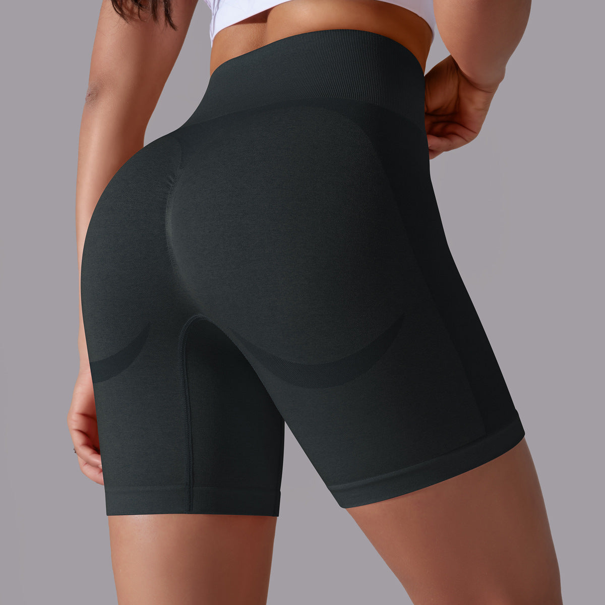 Seamless Knit High-Waist Moon Detail Peach Lift Yoga Shorts – 3-Inch Fit