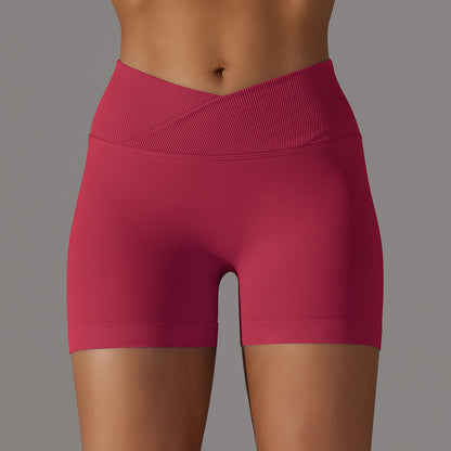 Seamless Breathable Cross-Waist Peach Lift Yoga Shorts