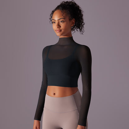 Fast-Dry Mesh Long-Sleeve Yoga Bra Top