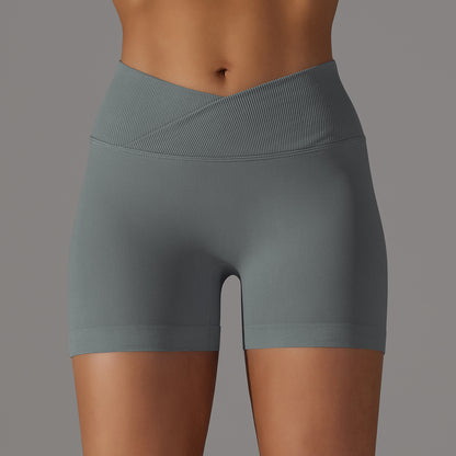 Seamless Breathable Cross-Waist Peach Lift Yoga Shorts