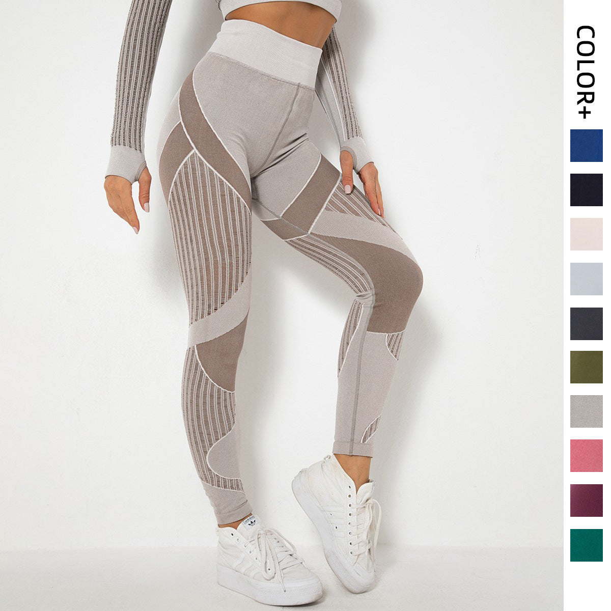 Seamless Ribbed Stripe Yoga Leggings – Moisture-Wicking & Breathable