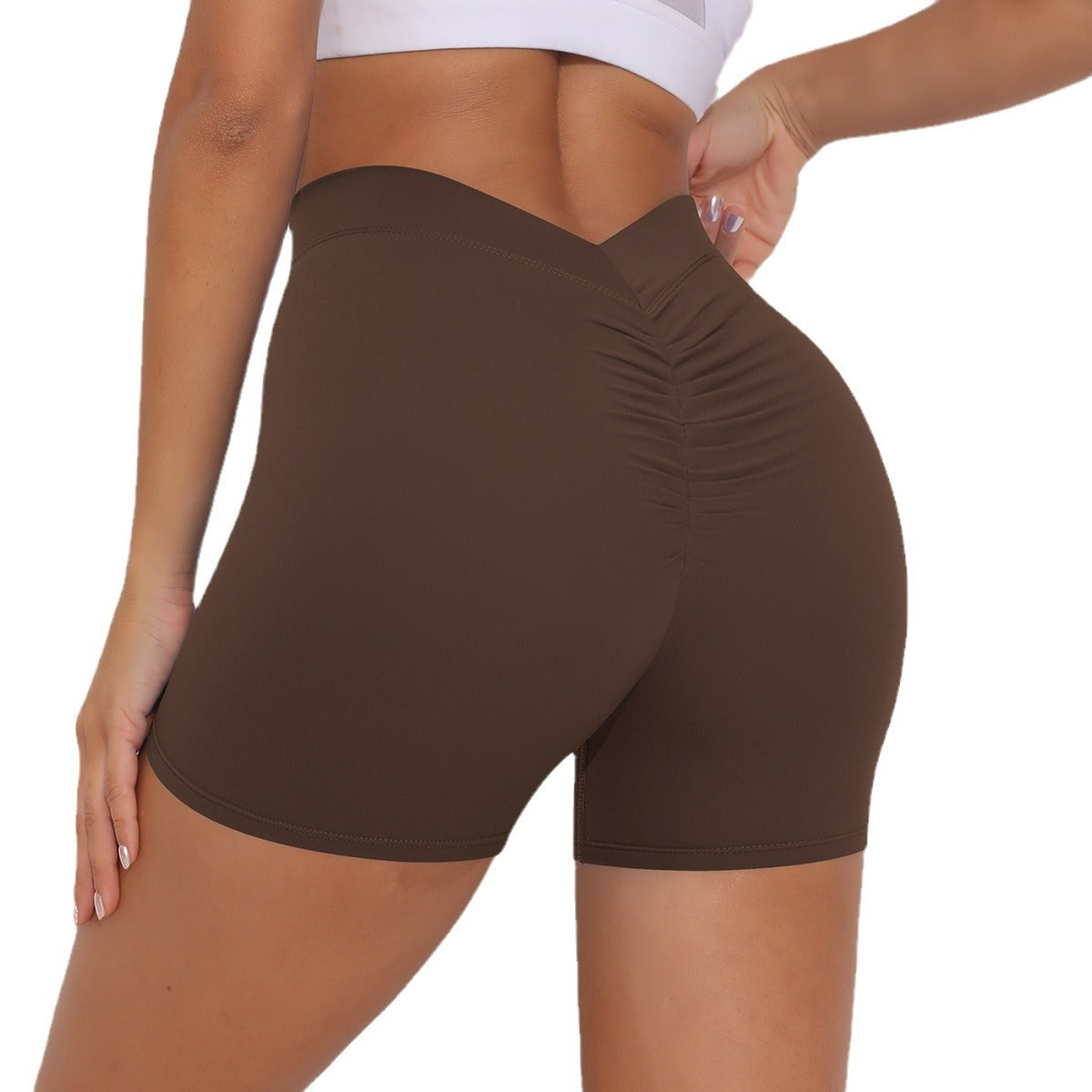 V-Waist Ruched Peach Lift Yoga Shorts for Women