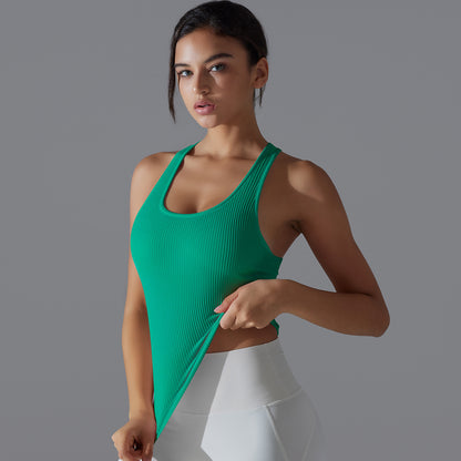 Ribbed High-Stretch Longline Sports Tank