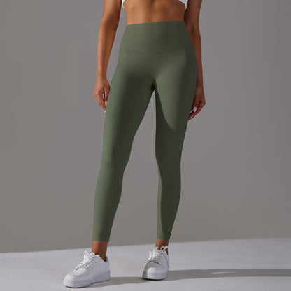 Seamless Double-Brushed Barely-There Yoga Leggings – High-Waist Peach Lift