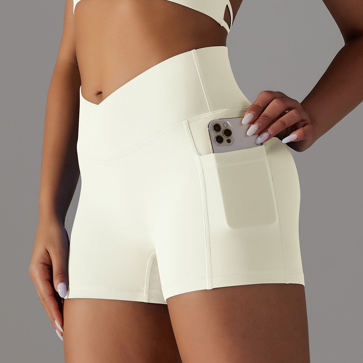 Double-Brushed Nylon V-Waist Pocket Yoga Shorts – 3-Inch Fit