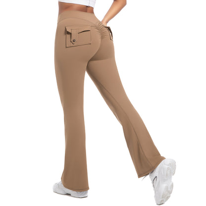 Buttoned High-Waist Peach Lift Flare Yoga Pants – Sculpting & Stylish