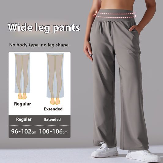 Brushed High-Waist Wide-Leg Yoga Pants – Relaxed Fit with Pockets