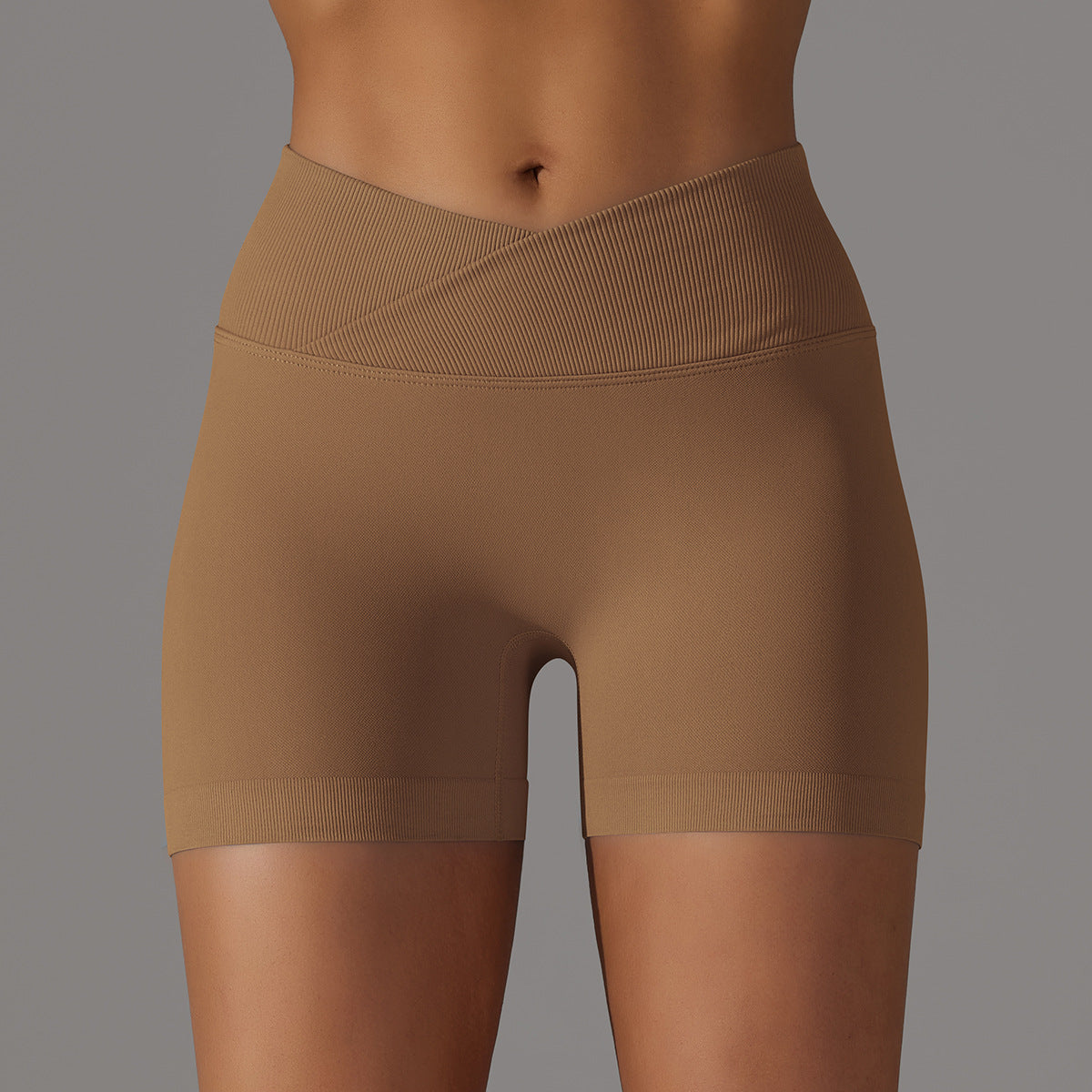 Seamless Breathable Cross-Waist Peach Lift Yoga Shorts