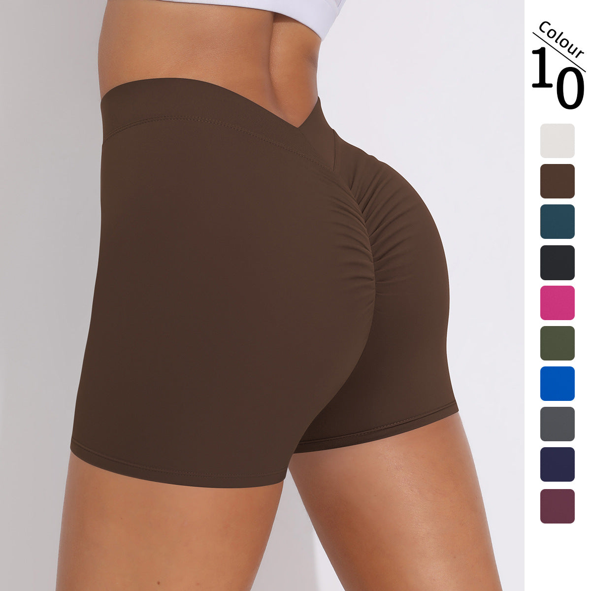 V-Waist Ruched Peach Lift Yoga Shorts for Women