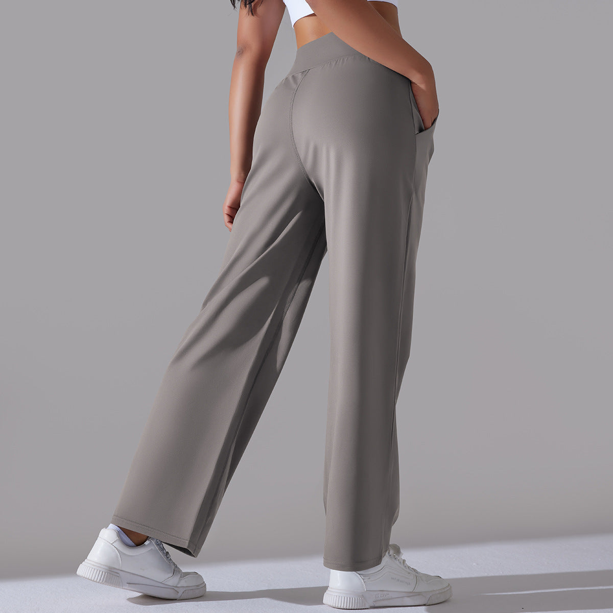 Brushed High-Waist Wide-Leg Yoga Pants – Relaxed Fit with Pockets