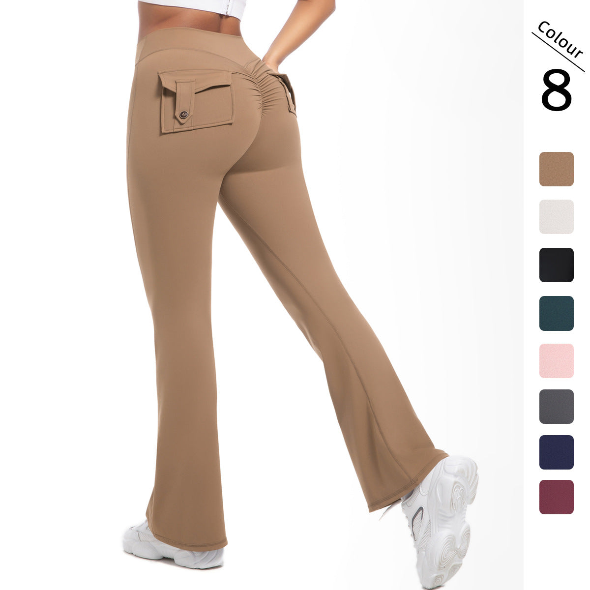 Buttoned High-Waist Peach Lift Flare Yoga Pants – Sculpting & Stylish