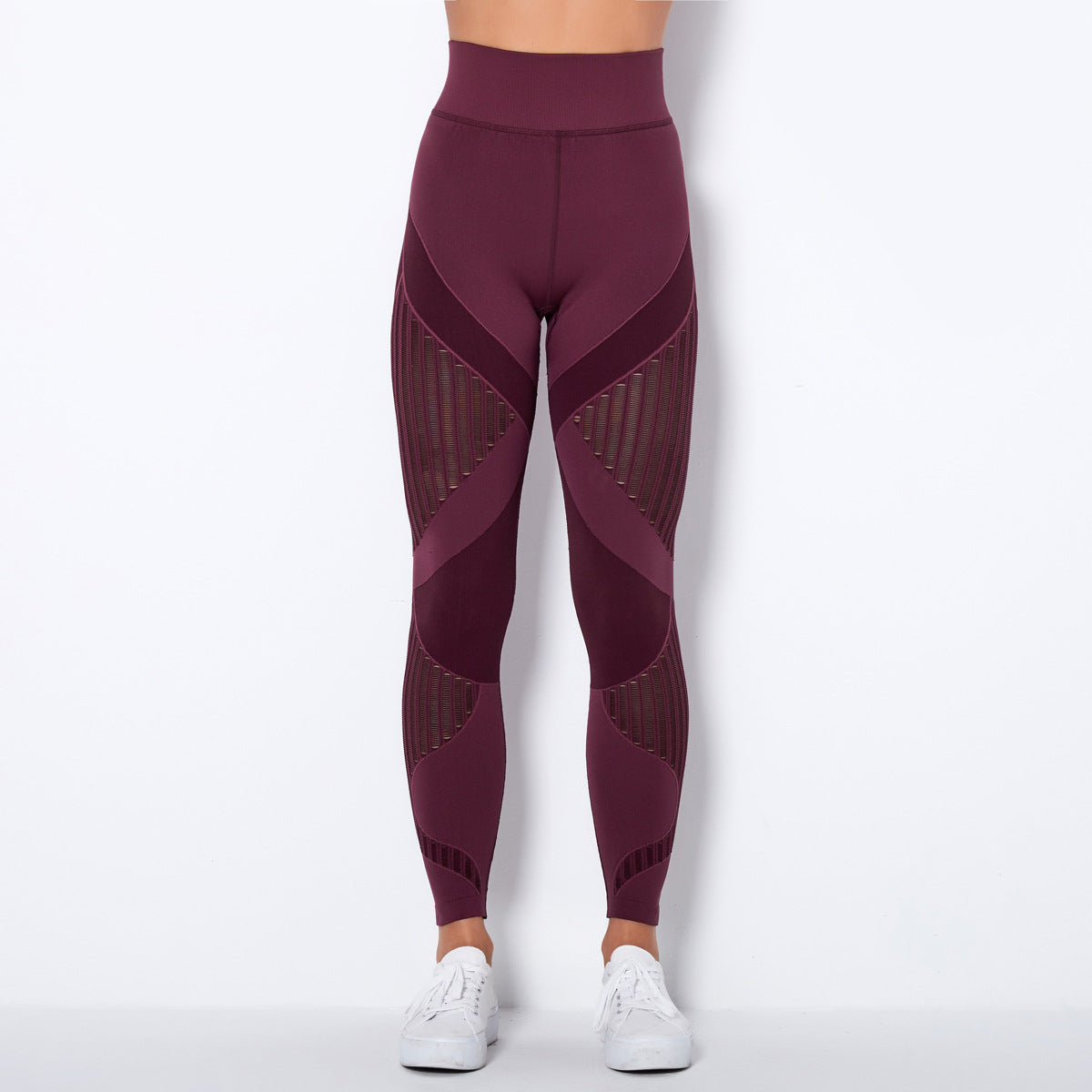 Seamless Ribbed Stripe Yoga Leggings – Moisture-Wicking & Breathable