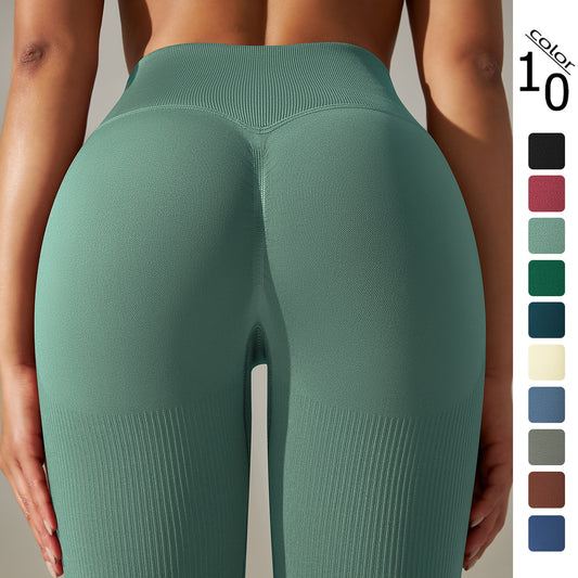 Seamless Ribbed High-Waist Peach Lift Yoga Leggings – Sculpting Fit