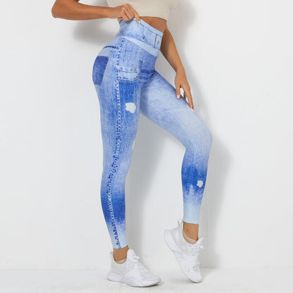 High-Stretch Quick-Dry Denim Blue Yoga Leggings – Tight Fit