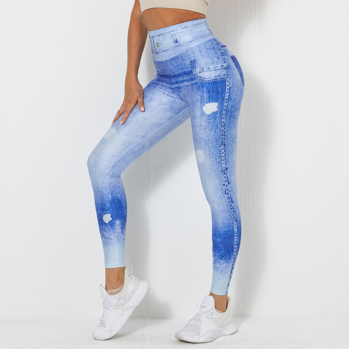 High-Stretch Quick-Dry Denim Blue Yoga Leggings – Tight Fit